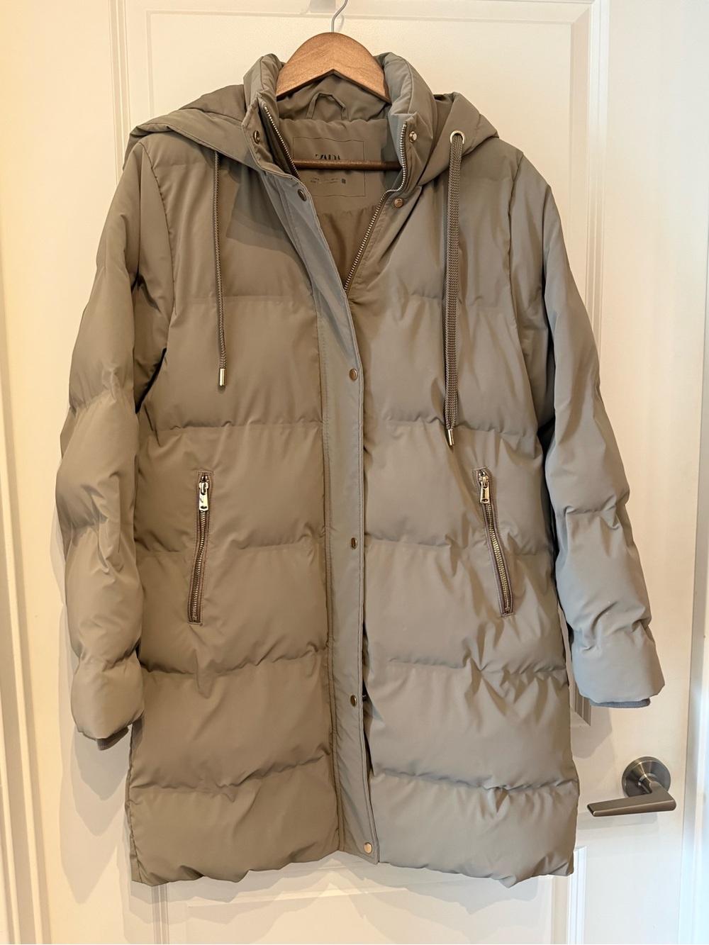 Zara Women's Taupe Puffer Coat with Hood